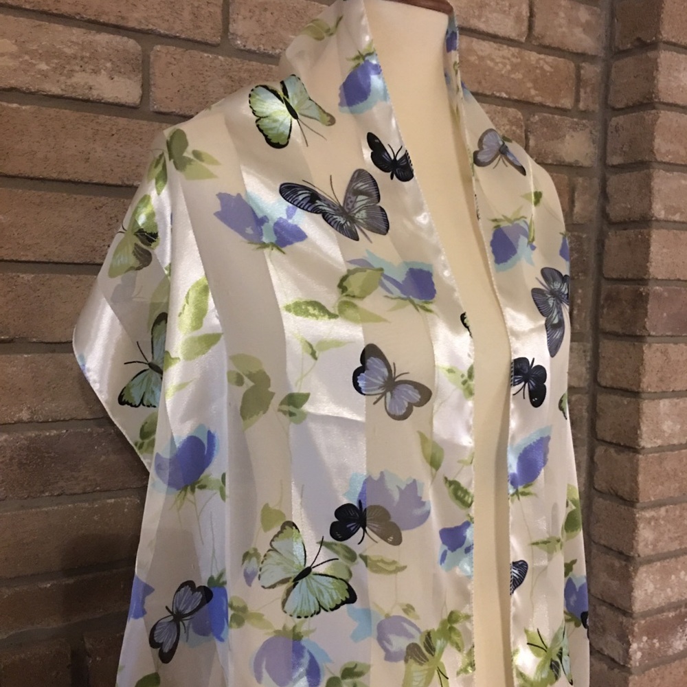 White Scarf With Butterfly Design